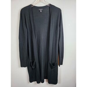 Halogen Womens Sz M Black Merino Wool Blend Open Front Longline Cardigan Sweater